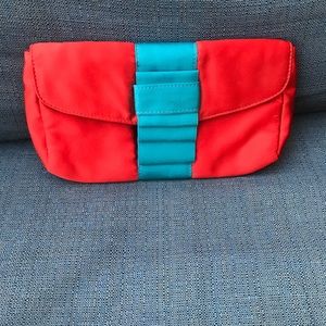 J.Crew Orange and Turquoise Satin Clutch